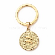 304 Stainless Steel Pendants Keychain, with 304 Stainless Steel Split Key Rings, Flat Round with Twelve Constellations, Pisces, 6.2cm(KEYC-JKC00314-05)