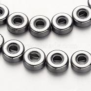 Electroplate Non-magnetic Synthetic Hematite Beads Strands, Donut, Silver Plated, 8x3mm, Hole: 1mm, about 48pcs/strand, 15.7 inch(G-F300-03B-01)