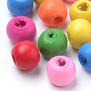 Natural Wood Beads, Spray Painted, Round, Lead Free, Mixed Color, 7x5.5~6mm, Hole: 2mm, about 5550pcs/500g(WOOD-S038-46-LF)