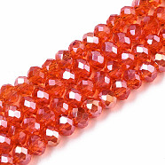 Electroplate Glass Beads Strands, AB Color Plated, Faceted, Rondelle, Orange Red, 4x3mm, Hole: 0.4mm, about 123~127pcs/strand, 16.5~16.9 inch(42~43cm)(EGLA-A034-T4mm-B22)