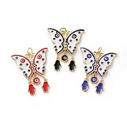 Brass Micro Pave Cubic Zirconia Pendants, with Enamel, Butterfly & Evil Eye & Hamsa Hand, Golden, Mixed Color, 32x26.5x3mm, Hole: 3.5mm(KK-G363-21G)