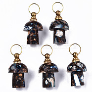 Assembled Synthetic Bronzite and Imperial Jasper Openable Perfume Bottle Pendants, with Light Gold Brass Findings, Dyed, Mushroom, Steel Blue, Capacity: 1ml(0.03 fl. oz), 34~35x20~21mm, Hole: 10.5mm(G-S366-057F)