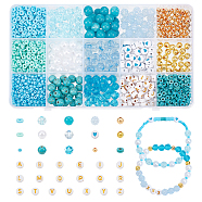 DIY Beads Jewelry Making Finding Kit, Including Brass & Acrylic & Seed & Synthetic Turquoise & Polymer Clay & Iron Corrugated Beads, Round & Flat Round & Disc, Turquoise(DIY-NB0009-70)