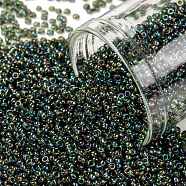 TOHO Round Seed Beads, Japanese Seed Beads, (180) Transparent AB Olivine, 15/0, 1.5mm, Hole: 0.7mm, about 3000pcs/bottle, 10g/bottle(SEED-JPTR15-0180)