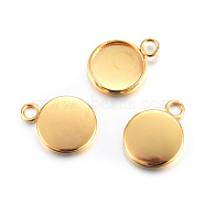 Rack Plating 304 Stainless Steel Pendant Cabochon Settings, Plain Edge Bezel Cups, Flat Round, Real 24K Gold Plated, Tray: 10mm, 15x12x2mm, Hole: 2.2mm(STAS-F191-14G-B)
