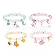 Acrylic Imitation Pearl Stretch Bracelet with Alloy Enamel Charms for Women, Mixed Color, Inner Diameter: 2-1/4 inch(5.8cm)(BJEW-JB08448)