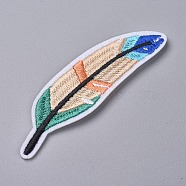 Computerized Embroidery Cloth Iron on/Sew on Patches, Costume Accessories, Appliques, for Backpacks, Clothes, Feather, Colorful, 82x24x1.5mm(DIY-G015-26)