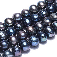 Natural Cultured Freshwater Pearl Beads Strands, Dyed, DarkSlate Blue, 6~8x7~8.5mm, Hole: 0.5mm, about 22pcs/strand, 7.20 inch(18.3cm)(X-PEAR-S012-45)