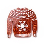 Printed Acrylic Pendants, with Glitter Sequins, for Christmas, Clothes with Snowflake Charm, Coral, 37x35x2mm, Hole: 1.6mm(X-MACR-F072-05B)