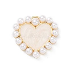 Rack Plating Brass Enamel Pendants, with Plastic Imitation Pearl, Heart Charms, Long-Lasting Plated, Cadmium Free & Lead Free, Real 18K Gold Plated, 19x20x3.5mm, Hole: 1.4x3.5mm(KK-L155-68G)