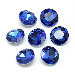 Pointed Back Glass Rhinestone Cabochons, Back Plated, Faceted, Flat Round, Cornflower Blue, 8x3.5mm(RGLA-T029-8mm-12)