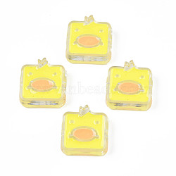 Transparent Acrylic Beads, with Enamel, Square with Duck, Champagne Yellow, 24x23x8mm, Hole: 3mm(ACRC-S039-09C)