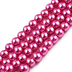 Baking Painted Pearlized Glass Pearl Round Bead Strands, Medium Violet Red, 6~7mm, Hole: 1mm, about 135~140pcs/strand, 31.4 inch(HY-Q003-6mm-10)
