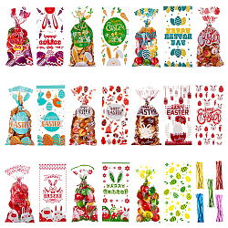 100Pcs 10 Styles OPP Plastic Storage Bags, Easter Theme, for Candy, Cookies, Gift Packaging, Rectangle with Easter Theme Pattern, with 100Pcs 5 Colors Plastic Wire Twist Ties, Easter Theme Pattern, Bag: 270~275x130x0.1mm, about 10pcs/style(AJEW-BC0003-57)