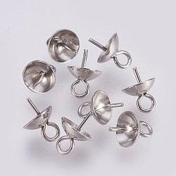 201 Stainless Steel Cup Peg Bails Pendants, For Half Drilled Beads, with 201 Stainless Steel Pin, Stainless Steel Color, Tray: 5.5mm, 8x6mm, Hole: 1.5mm, Pin: 0.7mm(STAS-I088-M-02P)