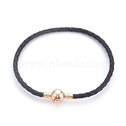 Braided Braided Leather Cord Bracelet Making, with Brass Clasps, Golden, Black, 7-7/8 inch(19.9cm), 3mm(MAK-E665-03A)