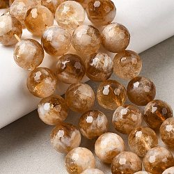 Heated Natural Citrine Beads Strands, Round, Faceted, Peru, 12~12.5mm, Hole: 0.8mm, about 30~31pcs/strand, 14.65''(37.2cm)~15.04''(38.2cm)(G-D359-A01-12mm)