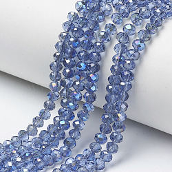 Electroplate Glass Beads Strands, Half Plated, Blue Plated, Faceted, Rondelle, Cornflower Blue, 3.5x3mm, Hole: 0.4mm, about 123~127pcs/strand, 13.7~14.1 inch(35~36cm)(EGLA-A034-T3mm-I12)
