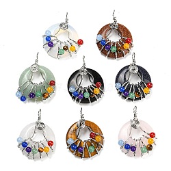 Chakra Natural & Synthetic Mixed Gemstone Flat Round Pendants, 7 Chakra Charms with Rack Plating Copper Wire Wrapped, Platinum, 39x28~29x11~23mm, Hole: 5mm(G-Z033-06P)