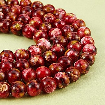 2 Strands 2 Colors Natural Imitation South Red Agate & Rainforest Agate Beads Strands, Round, 6mm, Hole: 1mm, about 62~68pcs/strand, 15.70 inch(39.87cm), 1 strand/color