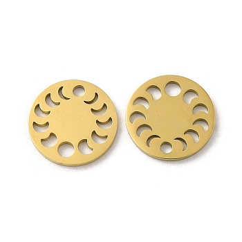 Ion Plating(IP) 304 Stainless Steel Connector Charms, Flat Round Links with Hollow Moon Phase, Golden, 12x1mm, Hole: 1.6mm & 2mm