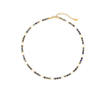 Natural Lapis Lazuli & Pearl Beaded Necklaces, 15.75 inch(40cm)
