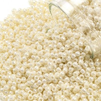 TOHO Round Seed Beads, Japanese Seed Beads, (123L) Opaque Luster White Cream, 11/0, 2.2mm, Hole: 0.8mm, about 50000pcs/pound