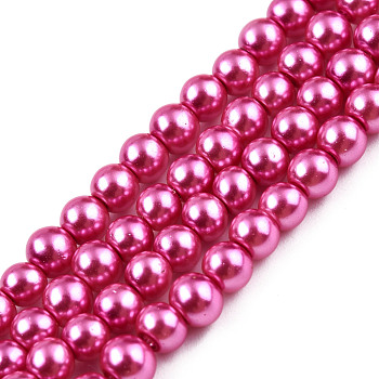 Baking Painted Pearlized Glass Pearl Round Bead Strands, Medium Violet Red, 6~7mm, Hole: 1mm, about 135~140pcs/strand, 31.4 inch