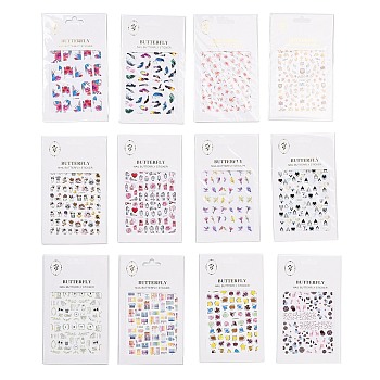 Nail Decals Stickers, Flower Butterfly Feather Fruit Self-adhesive Nail Art Supplies, for Woman Girls DIY Manicure Design, Mixed Patterns, 102x80x0.4mm