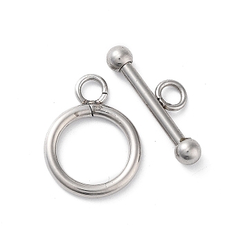 304 Stainless Steel Ring Toggle Clasps, Stainless Steel Color, 19x14x2mm, Hole: 2.8mm
