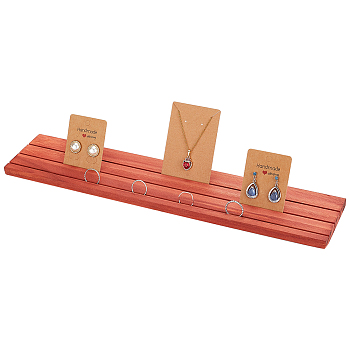 3-Slot Rectangle Wood Earring Display Card Stands, for Earring Organizer Holder, Flamingo, 29.7x7.8x1.2cm, Slot: 2.5mm