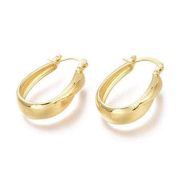 Brass Thick Hoop Earrings, Long-Lasting Plated, Oval, Real 18K Gold Plated, 29.2x19.7x7.2mm, Pin: 1.5mm