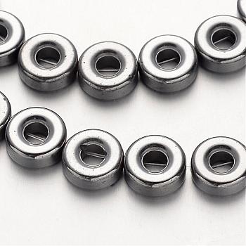 Electroplate Non-magnetic Synthetic Hematite Beads Strands, Donut, Silver Plated, 8x3mm, Hole: 1mm, about 48pcs/strand, 15.7 inch