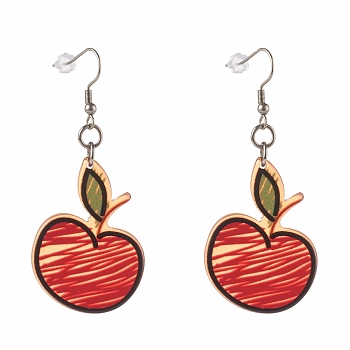Apple Transparent Acrylic Dangle Earrings, with 316 Surgical Stainless Steel Earring Hooks, Red, 63mm, Pin: 0.7mm