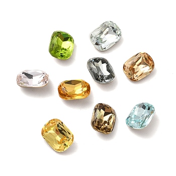 Faceted K9 Glass Rhinestone Cabochons, Pointed Back & Back Plated, Rectangle, Mixed Color, 8x6x3mm