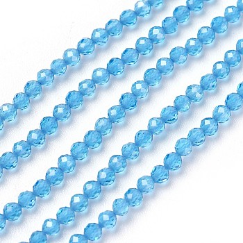 Transparent Glass Beads Strands, Faceted, Round, Sky Blue, 2mm, Hole: 0.5mm, about 164~182pcs/strand, 14.8~15.7 inch(37.5~40cm)