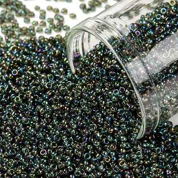 TOHO Round Seed Beads, Japanese Seed Beads, (180) Transparent AB Olivine, 15/0, 1.5mm, Hole: 0.7mm, about 3000pcs/bottle, 10g/bottle