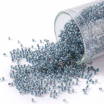 TOHO Round Seed Beads, Japanese Seed Beads, (773) Inside Color AB Crystal/Montana Blue Lined, 15/0, 1.5mm, Hole: 0.7mm, about 3000pcs/bottle, 10g/bottle