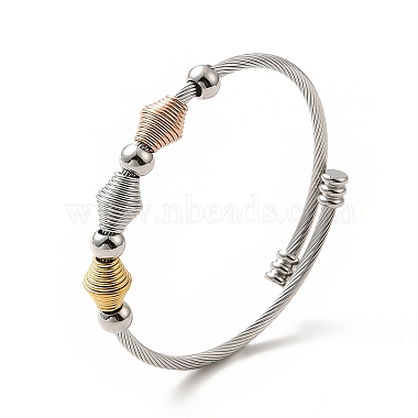 304 Stainless Steel Bicone Beaded Open Cuff Bangle(BJEW-P283-51)-4