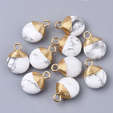 Golden Flat Round Howlite Pendants