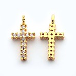 Brass Micro Pave Cubic Zirconia Latin Cross Pendants, Cadmium Free & Nickel Free & Lead Free, Real 18K Gold Plated, 15.8x9x2.5mm, Hole: 1mm(ZIRC-N009-32G)