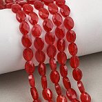 Natural Dyed White Jade Beads Strands, Faceted, Flat Oval, Red, 8x6x3.5mm, Hole: 0.5mm, about 46pcs/strand, 14.96''(38cm)(G-H349-A01-24A)
