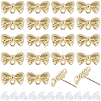 40Pcs Rack Plating Alloy Stud Earring Findings, with 925 Sterling Silver Pins and Horizontal Loops, Cadmium Free & Lead Free, Bowknot, Light Gold, 8x14.5x3mm, Hole: 1.6mm, Pin: 0.6mm(FIND-SC0013-68)