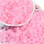 Transparent Colours Glass Seed Beads, Donut, Pink, 6.5x3mm, Hole: 1.8mm, about 30pcs/10g(X1-SEED-P008-01B-07)