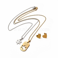 Matching Puzzle Couple Pendant Necklaces & Heart Stud Earrings, Vacuum Plating 304 Stainless Steel Word Love Forever Jewelry Set for Valentine's Day, Golden & Stainless Steel Color, 449mm, 10X12mm, Pin: 0.8mm(SJEW-E045-07GP)