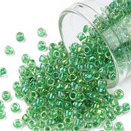 TOHO Round Seed Beads, Japanese Seed Beads, (187) Inside Color Crystal/Shamrock Lined, 8/0, 3mm, Hole: 1mm, about 222pcs/bottle, 10g/bottle(SEED-JPTR08-0187)