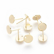 304 Stainless Steel Stud Earring Findings, with Loop, Flat Round, Golden, 8x0.8mm, Hole: 1.5mm, Pin: 0.9mm(X-STAS-P221-14G)