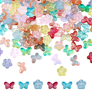 160Pcs 16 Style Transparent Baking Paint Glass Beads, Butterfly & Plum Blossom, Mixed Color, 10~12.5x13~14.5x4.5~5.5mm, Hole: 1~1.2mm, 10Pcs/style(GLAA-FH0001-58)