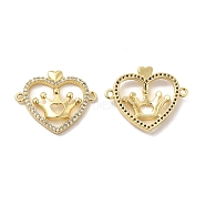 Brass Micro Pave Clear Cubic Zirconia Connector Charms, Heart Links with Crown, Real 18K Gold Plated, 18.5x22.5x3mm, Hole: 1.2mm(KK-E068-VB045)