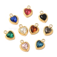 Ion Plating(IP) 304 Glass Charms, with Glass, Heart, Real 14K Gold Plated, Mixed Color, 16x12x6mm, Hole: 3mm(STAS-Q215-41G)